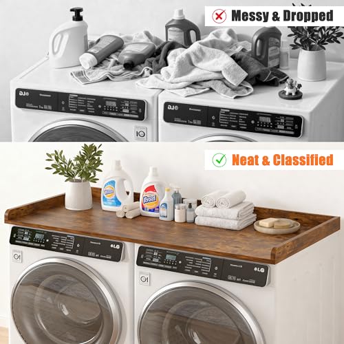 Piskyet 54 x 27.5-Inch Rustic Brown Wooden Washer Dryer Countertop, 2.5" Thickness