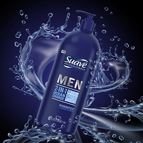 Suave Men Shampoo and Conditioner 2 in 1 Ocean Charge Refreshing, Cleanse and Conditions Hair, 40 oz Pack of 3