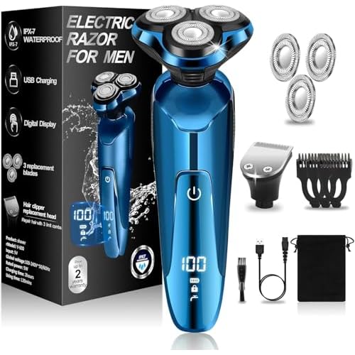 Electric Razor for Men, Shaver for Men Face,Waterproof Wet Dry Electric Shavers LED Display Cordless with Rechargeable Nose Hair Trimmer and Beard Trimmer,Prtable Travel Men's Razors