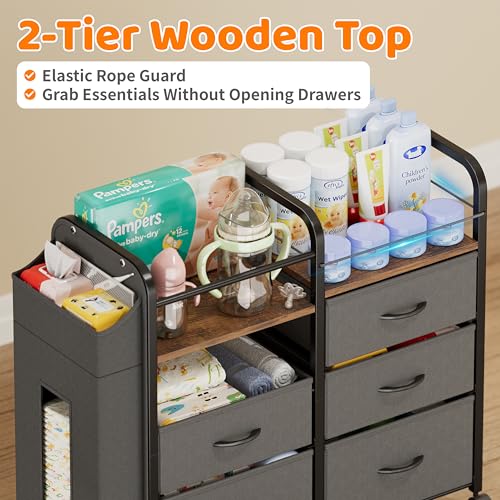 Baby Diaper Caddy Organizer Cart with Drawers & Side Pouch - Nursery Storage