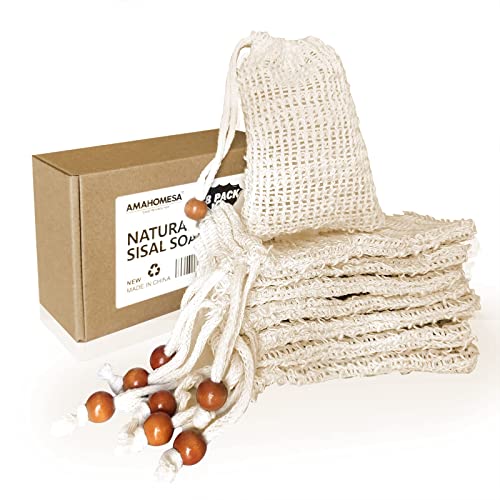 8 Pack Soap Bag Natural Sisal Soap Saver Bag Pouch Mesh Waste Exfoliating Foaming and Drying Soap Holder for Shower