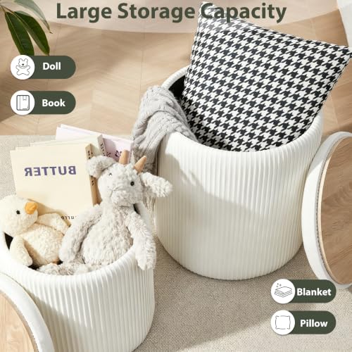 White Royal Windsor Round Storage Ottoman Set of 2 - Vanity & Footstool