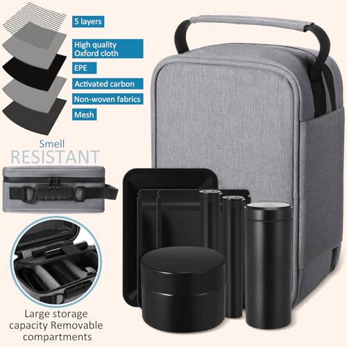 Large Storage Bag with Combination Lock Portable Large Capacity Security Storage Bag Travel Organization Case with Tray Container Jar Tubes Seal Pouches for Home Travel Accessories(Gray)