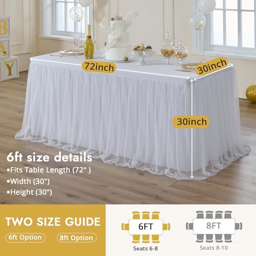 Party Village White 6ft Tulle Tablecloth 4-Pack for Weddings & Events