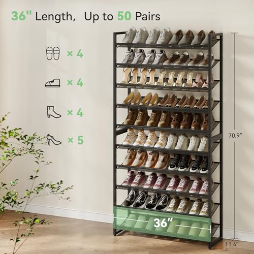 10 Tier Metal Shoe Rack - Black Shoe Organizer for Garage, Entryway, Closet
