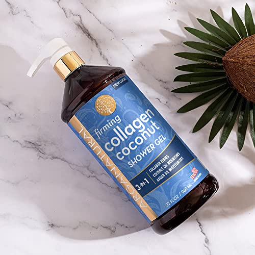 Arganatural Collagen & Coconut Shower Gel - Moisturizing Body Wash with Argan Oil, Firming Formula, 32 oz
