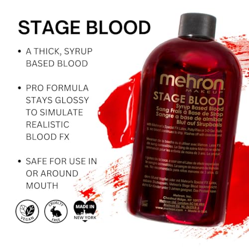 Mehron Makeup Stage Blood - 16 Fl Oz Bright Arterial Fake Blood for SFX & Halloween