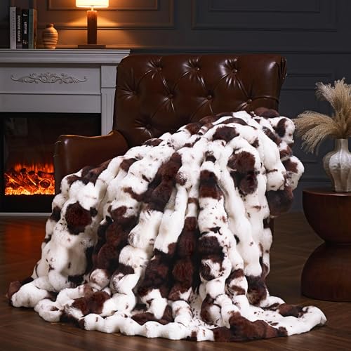PLUUSHUU Cow Print Brown Faux Fur Throw Blanket 108x90 Inch for Couch & Bedroom