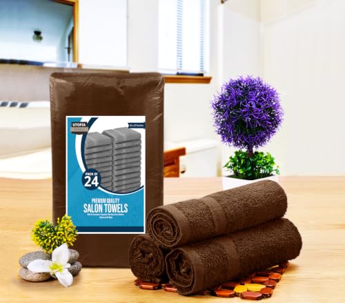 Salon Towels Pack of 24 - 16x27 Inch 100% Cotton Dark Brown - Professional & Home Use