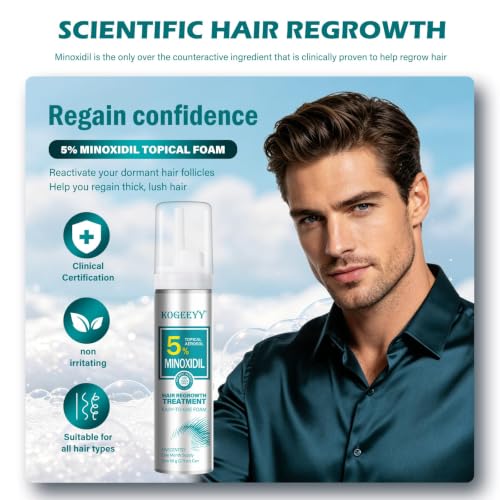 5% Minoxidil Foam for Men Hair & Beard Growth - Extra Strength, Unscented, 4.22oz (2 Pack)