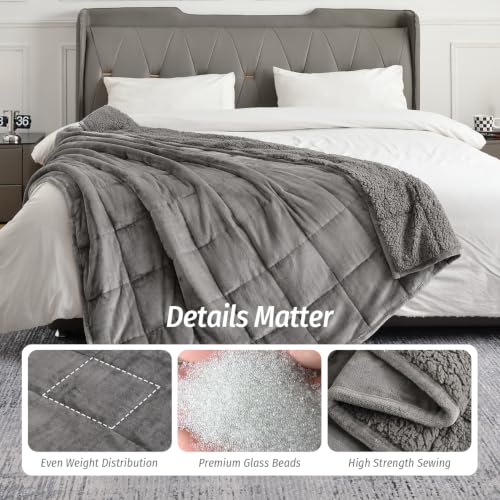Wemore 20 lbs Grey Sherpa Fleece Weighted Blanket Queen 60x80 inches