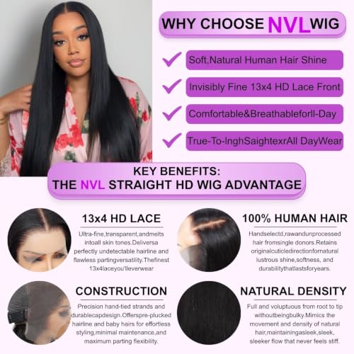 Natural Black Lace Front Wigs Human Hair 22 Inch for Black Women - Glueless