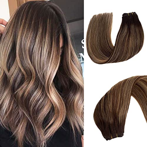 Valiilo Sew-In Hair Extensions 12 Inch #4T4P27 Double Weft Ombre Brown to Blonde Highlights