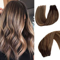 Valiilo Sew-In Hair Extensions 12 Inch #4T4P27 Double Weft Ombre Brown to Blonde Highlights