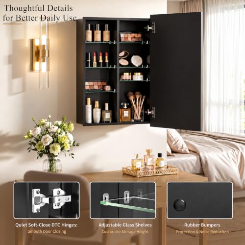 Matte Black Frameless Aluminum Medicine Cabinet 16x24 with Beveled Mirror