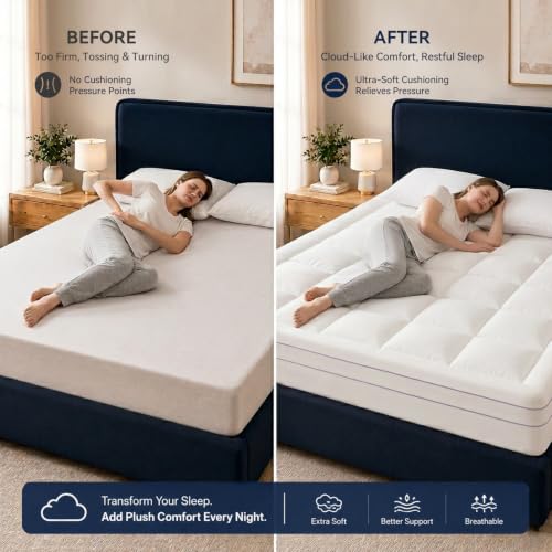 White Queen Mattress Topper 3 Inch Dual Layer Memory Foam Pillow Top