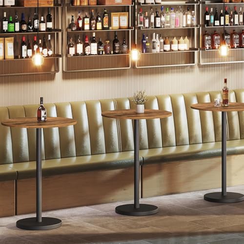 Round Bar Table Set of 2 - Rustic Brown & Black Counter Height Pub Tables