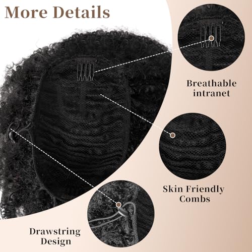 27-Inch Drawstring Ponytail Extension for Black Women, Kinky Curly Hairpiece