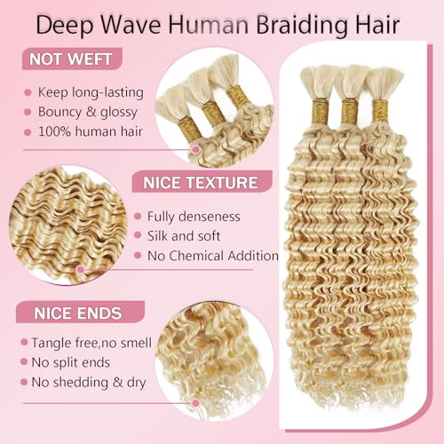 Blonde Human Braiding Hair Extensions 18 Inch Boho Style - 3 Bundles #613