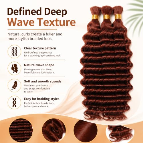 Niciitysi #33 Deep Wave Reddish Brown Braiding Hair Bundles 18 Inch - 150g