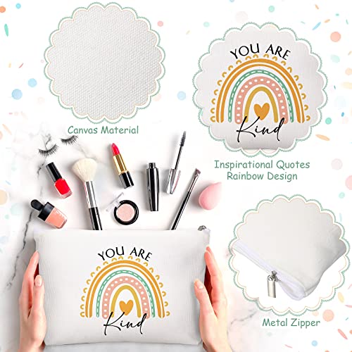 Coume 40 Pcs Rainbow Canvas Makeup Bags Bulk Gifts for Women Inspirational Quotes Cosmetic Bag Pouches with Zipper Employee Appreciation Gifts for Women Nurses Teacher Coworker Staff Group Office