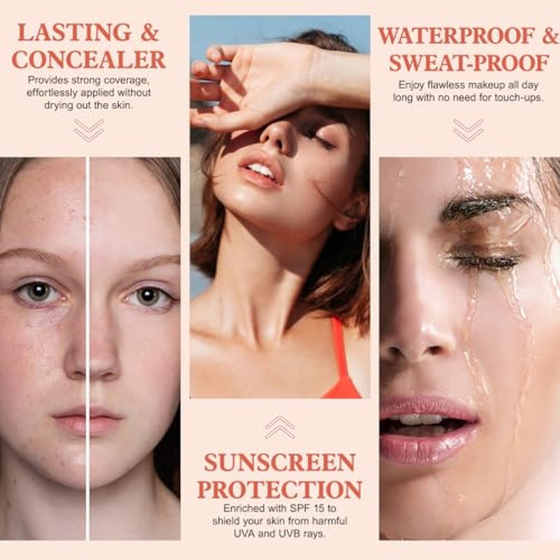 2PCS Flawless Colour Changing Warm Skin Tone Foundation, Naturally Blends Moisturizing foundation makeup, Long Lasting Waterproof Lightweight Liquid Foundation SPF 15 for Face Makeup