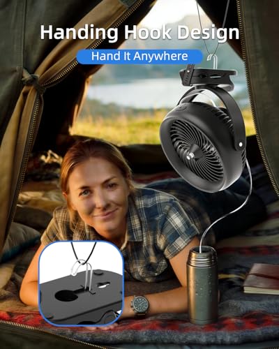 Black Portable Misting Fan with Clip 20000mAh Battery for Golf, Camping