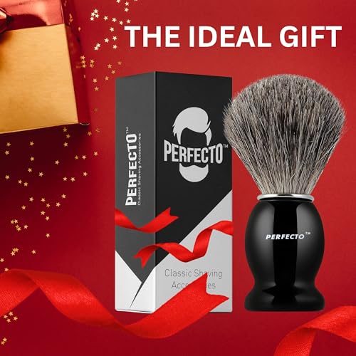 Perfecto 100% Pure Badger Shaving Brush-Black Handle- Engineered for The Best Shave of Your Life. for, Safety Razor, Double Edge Razor, Straight Razor or Shaving Razor, Its The Best Badger Brush.