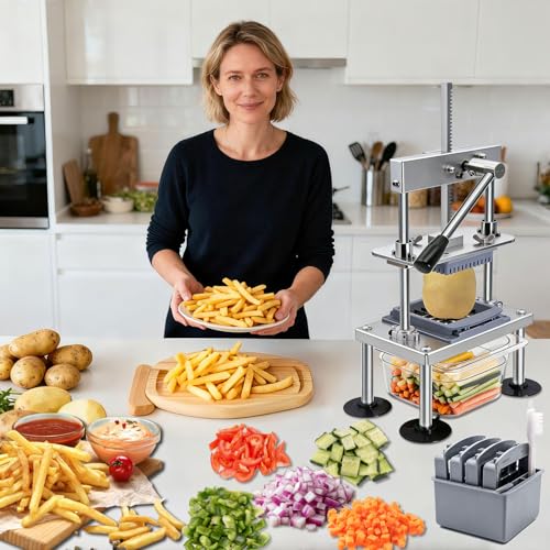 French Fry Cutter for Potatoes, Onions, Vegetables - Food Chopper with Stainless Steel Blades