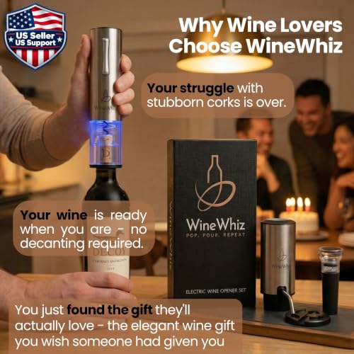 Electric Wine Opener & Aerator Set with Accessories - Rechargeable Automatic Corkscrew & Dispenser