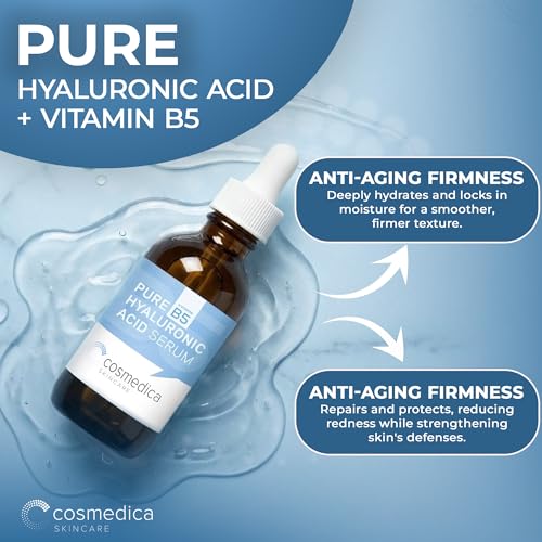 Cosmedica Hyaluronic Acid Serum with Vitamin B5 – 2 oz Hydrating Face Serum, Paraben-Free, Lightweight for All Skin Types, Daily Use
