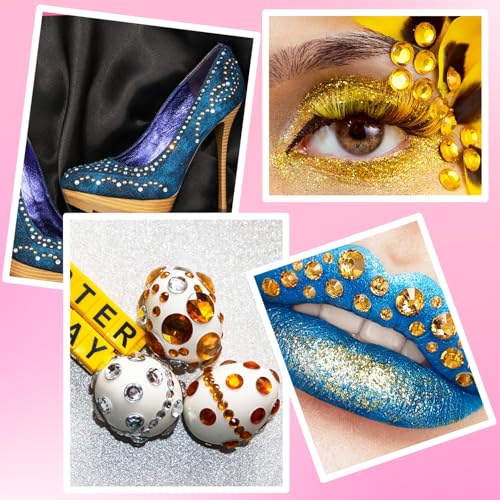 NIACONN 1760 Pcs Gold Yellow Hair Jewels Face Gems Stick on, Self Adhesive Glitter Rhinestones Stickers for Women Body Eyes Nails Festival Halloween Makeup & Crafts