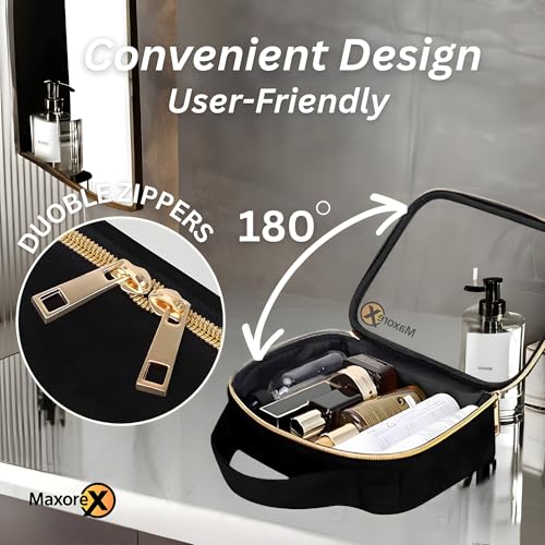 Clear TSA Approved Toiletry Bag Set ? 3 Waterproof Makeup & Cosmetic Bags with Handles for Women (S/M/L) ? Durable, Spill-Proof Travel Organizer for Airport & Home Use Black
