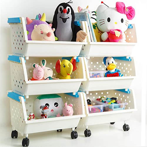 Large Toy Chest with Wheels - Storage Baskets Organizer for Kids, 6 White