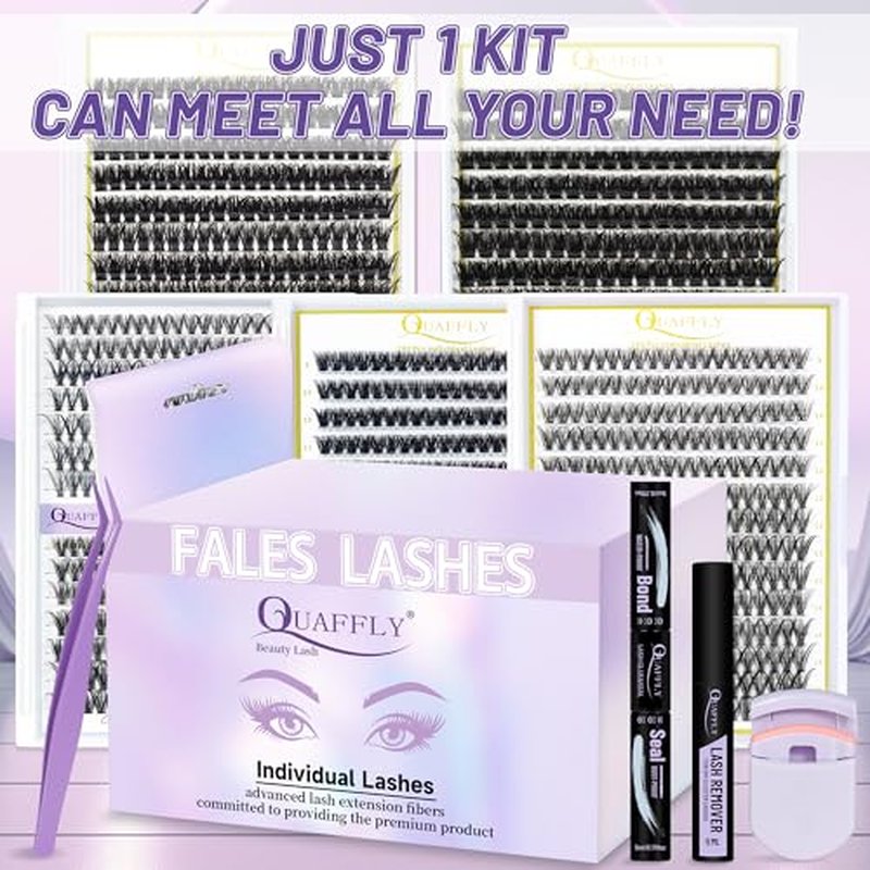 5-Pack False Eyelashes Kit with Lash Glue & Seal, Remover, Tweezers, Curler | Professional Lash Extension Set for Natural/Dramatic Look, Reusable, Salon & Home Use