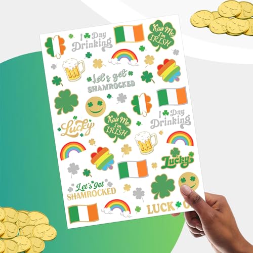 St Patricks Day Temporary Tattoos 56 Glitter Styles Shamrock Face Stickers Suppiles Kiss Me I'm Irish Party Favor St Patty's Day Accessories Leprechauns Arts and Crafts