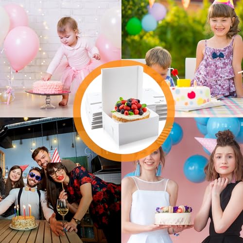 Ireer 50 Pack White Cake Boxes 16 x 16 x 6 Inch Bakery Transport Containers