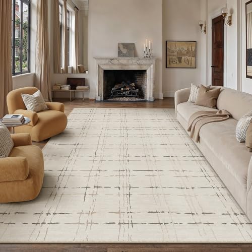 Beige 8x10 Neutral Area Rug - Non-Slip Modern Textured Carpet for Living Room