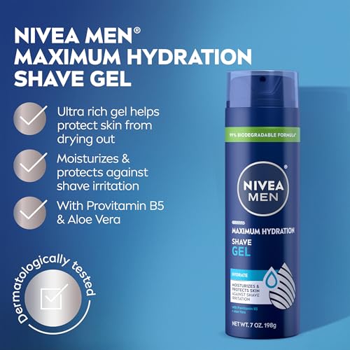 NIVEA MEN Maximum Hydration Shave Gel with Aloe Vera & Provitamin B5 - 3 Pack, 7 oz Cans