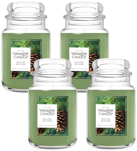 Yankee Candle Balsam & Cedar Scented Candle Pack of 4 - 22oz Large Jar, Up to 150 Hours Burn Time - Giftable