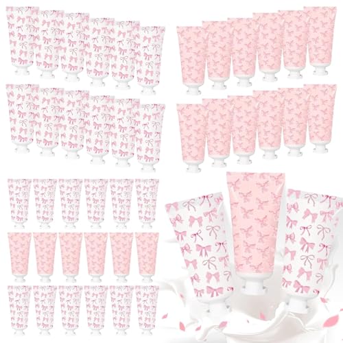 50 Pcs Pink Bow Hand Cream Gifts Bow Hand Cream Bulk Bachelorette Figure Hydrating and Soothing Hand Lotion for Bachelorette Wedding Birthday Baby Shower Valentine's Day Mother's Day Party