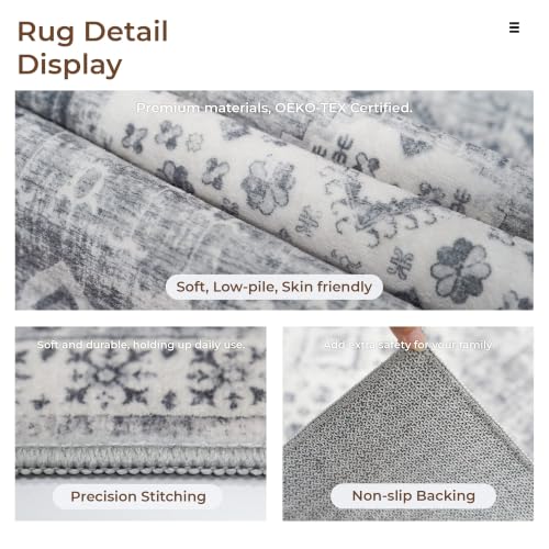 Grey 3' x 25' Washable Hallway Runner Rug - Non Slip, Stain Resistant, Extra Long Indoor Carpet