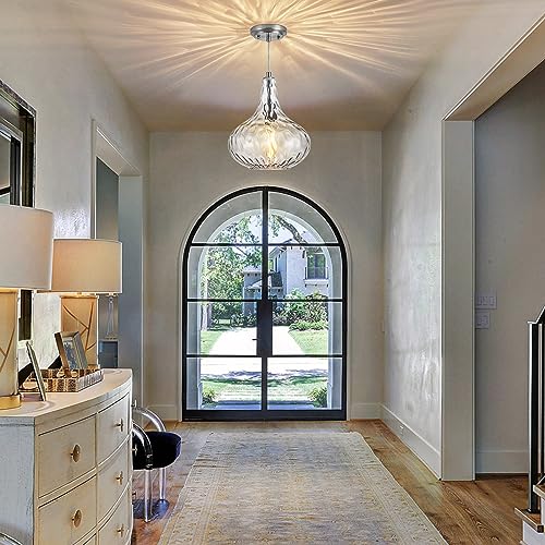 CATINER 11 Inch Brushed Nickel Hammered Glass Pendant Light - Kitchen Island