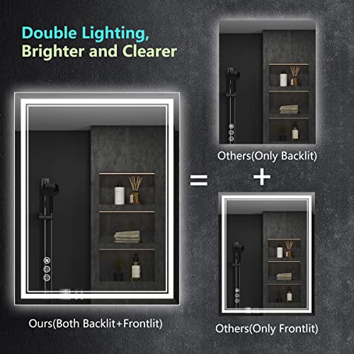 28x36 LED Bathroom Mirror with Lights - Anti-Fog, Dimmable, 3-Color, Backlit & Front Lit - Variation of 3-Color (Front+Back) 36"L x 28"W