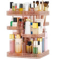 Famitree Pink Rotating Makeup Organizer with 6 Adjustable Layers - 360° Spin Vanity Storage