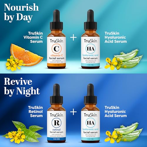 TruSkin Face Serum Trio ? Vitamin C, Retinol & Hyaluronic Acid Anti-Aging Serums for Face ? AM, PM & All-Day Skincare Routine ? Brightening, Smoothing & Hydrating Facial Serums, 1 fl oz Each