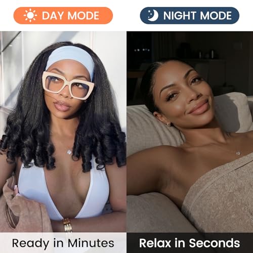 Yaki Curly Headband Wig for Black Women - 16 Inch Black, No Glue Needed