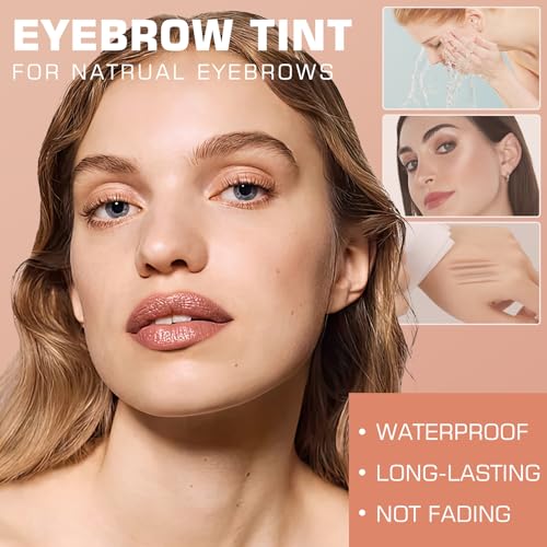 Eyebrow Gel - Peel Off Eyebrow Tint With Eyebrow Stencils, Long-lasting Brow Gel for Strong Hold & Natural Finish, Waterproof Eyebrow Makeup for Fuller & Defined Looking Brows (Warm Brown)