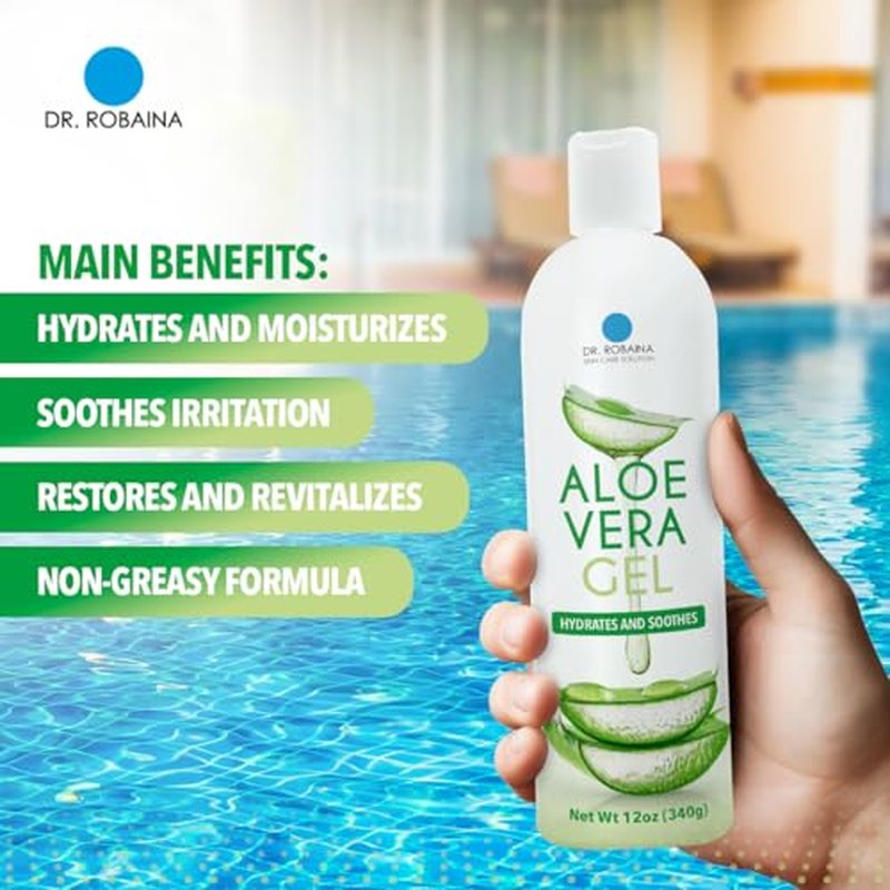Dr. Robaina Natural Aloe Vera Gel with Emu Oil ? Hydrating & Soothing Daily Skin Care for Dry Skin, Sun-Exposed Comfort & Irritation Relief ? Non-Greasy, Quick-Absorbing ? 12 oz | Made in USA