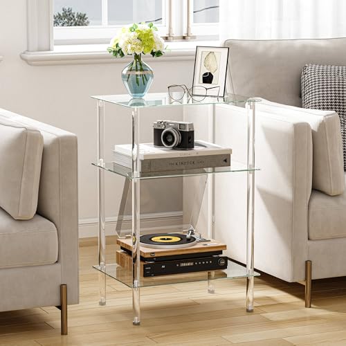 Transparent 3-Tier Tempered Glass Side Tables Set of 2 - Modern Acrylic End Tables